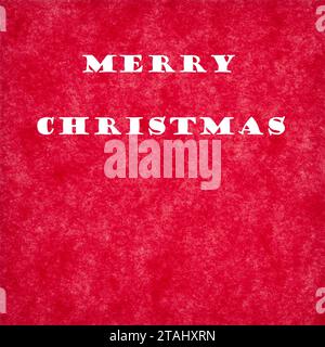 Grafische Bannerkarte „Frohe weihnachten“. Hintergrund mit roter Papierstruktur, weißer Text. Stockfoto