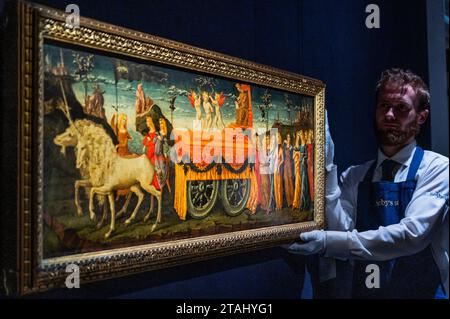 London, Großbritannien. Dezember 2023. Liberale da Verona, der Triumph der Keuschheit, Schätzung 800.000 - 1.200.000 GBP - Eine Vorschau der Verkäufe der Old Masters bei Sotheby's London. Guy Bell/Alamy Live News Stockfoto