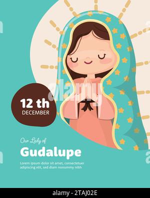 Der Festtag unserer Lieben Frau von Guadalupe. Kawaii Stil Vektor Illustration Stock Vektor