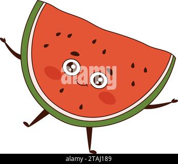 Vektor-flache Illustration der entzückenden Zeichentrick-Wassermelone isoliert auf weißem Hintergrund Stock Vektor