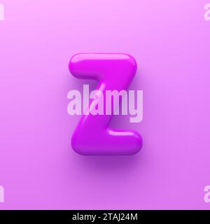 3D Lila Letter Z mit glänzender Oberfläche auf violettem Hintergrund. Stock Vektor