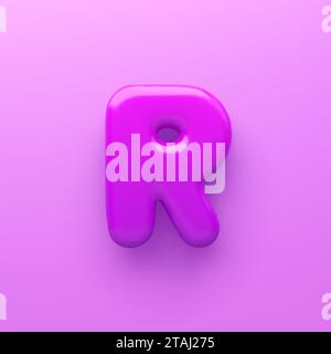 3D Purple Letter R mit glänzender Oberfläche auf violettem Hintergrund. Stock Vektor
