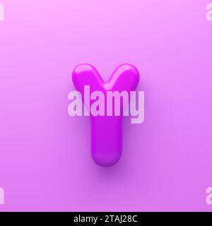 3D Lila Buchstabe Y mit glänzender Oberfläche auf lila Hintergrund. Stock Vektor