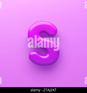 3D Purple Letter S mit glänzender Oberfläche auf violettem Hintergrund. Stock Vektor