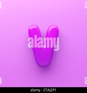 3D Purple Letter V mit glänzender Oberfläche auf violettem Hintergrund. Stock Vektor