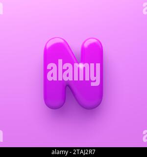 3D Purple Letter N mit glänzender Oberfläche auf violettem Hintergrund. Stock Vektor