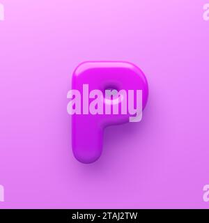 3D Purple Letter P mit glänzender Oberfläche auf violettem Hintergrund. Stock Vektor