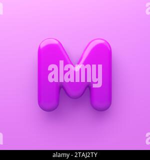 3D Purple Letter M mit glänzender Oberfläche auf violettem Hintergrund. Stock Vektor