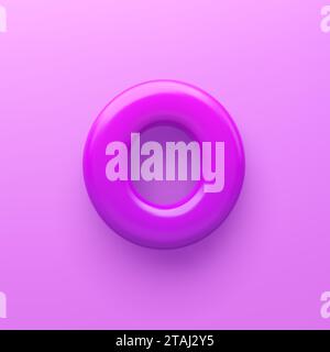 3D Lila Letter O mit glänzender Oberfläche auf violettem Hintergrund. Stock Vektor