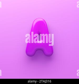 3D Lila Buchstabe A mit glänzender Oberfläche auf violettem Hintergrund. Stock Vektor