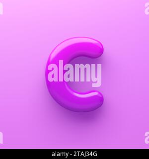 3D Purple Letter C mit glänzender Oberfläche auf violettem Hintergrund. Stock Vektor