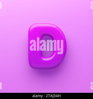 3D Purple Letter D mit glänzender Oberfläche auf violettem Hintergrund. Stock Vektor
