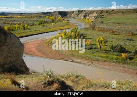 Little Missouri River vom Wind Canyon Trail, Theodore Roosevelt National Park-South Unit, North Dakota Stockfoto