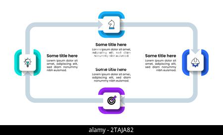 Infografik-Vorlage mit Symbolen und 4 Optionen oder Schritten. Schleife. Kann für Workflow-Layout, Diagramm, Banner und Webdesign verwendet werden. Vektorabbildung Stock Vektor