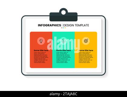 Infografik-Vorlage mit Symbolen und 3 Optionen oder Schritten. Papierplatte. Kann für Workflow-Layout, Diagramm, Banner und Webdesign verwendet werden. Vektorabbildung Stock Vektor