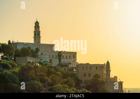 Blick auf das Old Jaffa Viertel bei Sonnenuntergang, Israel Stockfoto