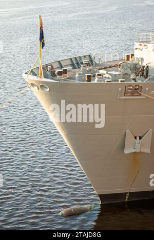 Detailansicht des Bugs der RFA Mounts Bay in Edinburgh Stockfoto