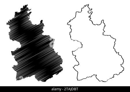 Kirchdorf an der Krems Bezirk (Republik Österreich oder Österreich, Oberösterreich oder Oberösterreich) Kartenvektordarstellung, Scribble Sketch BE Stock Vektor