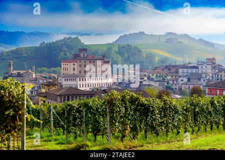 Barolo Dorf und umliegende Weinberge Stockfoto