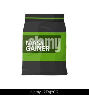 Mass Gainer Folie isoliert auf weißem Hintergrund. Sport Nutrition Icon Container Paket, Fitness Protein Power. Bodybuilding Sportnahrung. Becher oder Flasche Stock Vektor