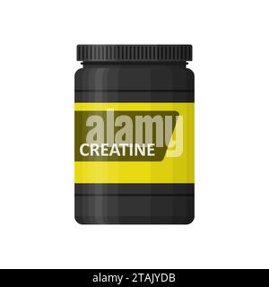 Kreatinflasche isoliert auf weißem Hintergrund. Sportnahrung Icon Container Paket, Fitness Ergänzungen. Bodybuilding Sportnahrung. Becher Stock Vektor