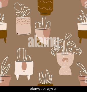 Pflanzen in einem Blumentopf unterbringen. Zimmerpflanzenmuster Stock Vektor