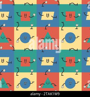 Geometrische Formen Cartoon-Retro-Muster, Print Stock Vektor