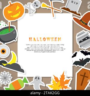 Halloween-Hintergrund. Flache Halloween-Symbole mit Rahmen. Stock Vektor