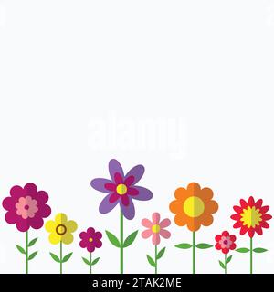Trendiges Blumenset im flachen dasing-Stil isoliert auf grauem Hintergrund. Bunte Blumensymbole Vektor-Illustration Stock Vektor