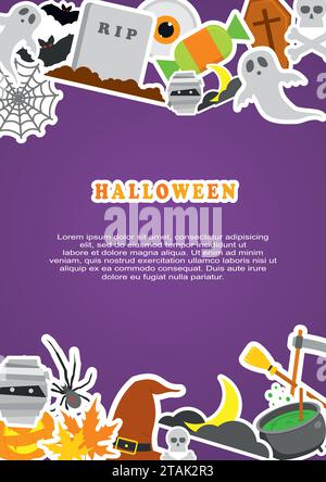 Halloween Concept Banner Mit Flachem Symbol Set. Vektorabbildung Stock Vektor