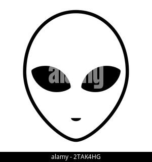 Alien-Symbol Gesicht mit großen Augen isoliert auf weißem Hintergrund. Extraterrestrischer humanoider Kopf. Vektorabbildung Stock Vektor