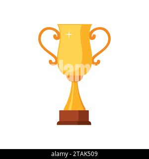 Goldene Siegerschale mit Holzsockel isoliert auf weißem Hintergrund. Vektorgrafik für den Goldpreis Stock Vektor