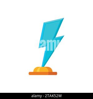Trophäenpreis aus Glas in Form eines Blitzes mit goldener Basis auf weißem Hintergrund. Blaue Vektor-Illustration des Gewinnerpreises Stock Vektor