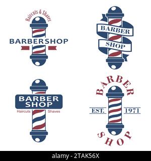 Friseurladen Stangen Set. Symbole des Friseursalons auf weißem Hintergrund. Barbershop-Schild und -Symbol. Design Elements Kollektion für Logos und Labels Stock Vektor
