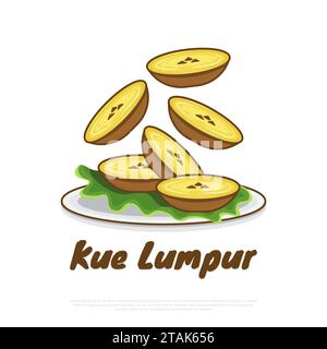 Illustration des traditionellen indonesischen Essens namens Kue Lumpur. Handgezeichnete Indonesische Snacks Stock Vektor