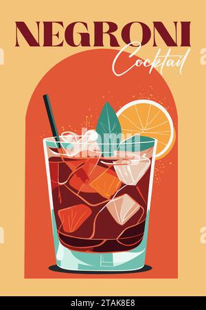 Negroni Cocktail Retro Poster Vektor Wandkunst. Stock Vektor