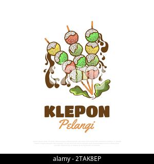 Klepon Pelangi, traditionelles indonesisches Essen oder Snacks. Handgezeichnete Vektorgrafik Stock Vektor