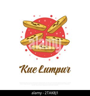 Illustration des traditionellen indonesischen Essens namens Kue Lumpur. Handgezeichnete Indonesische Snacks Stock Vektor