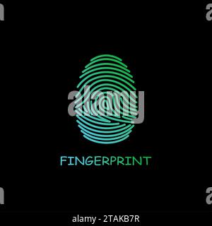Farbige Identifikation des Fingerabdrucksymbols auf schwarzem Hintergrund. Sicherheits- und Überwachungssystem Stock Vektor