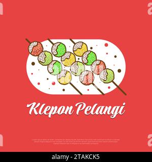 Klepon Pelangi, traditionelles indonesisches Essen oder Snacks. Handgezeichnete Vektorgrafik Stock Vektor