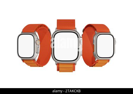 Apple Watch Ultra White Leere 3D Rendering Mockup für UI Design Präsentation Stockfoto