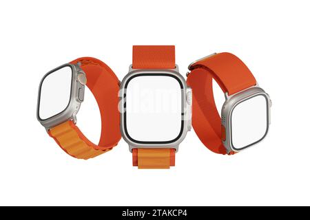 Apple Watch Ultra White Leere 3D Rendering Mockup für UI Design Präsentation Stockfoto