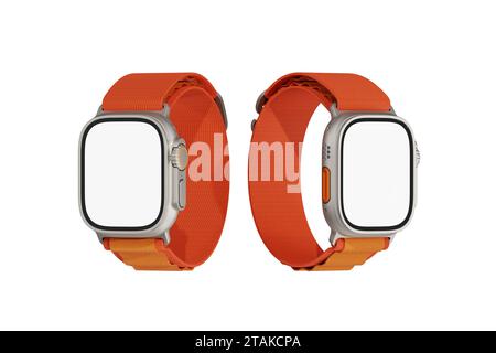 Apple Watch Ultra White Leere 3D Rendering Mockup für UI Design Präsentation Stockfoto