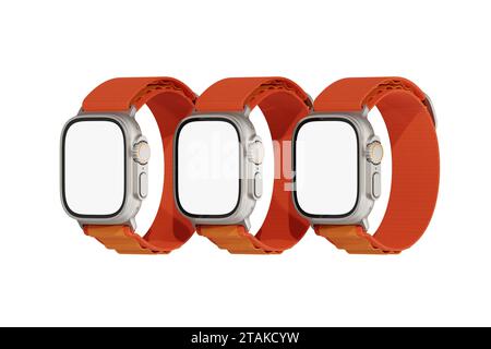 Apple Watch Ultra White Leere 3D Rendering Mockup für UI Design Präsentation Stockfoto