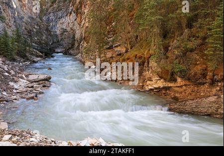 Creek fließt im Johnston Canyon – Banff National Park, Kanada Stockfoto