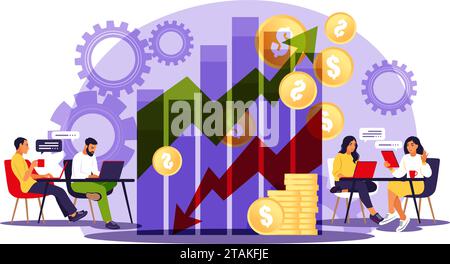 Vertriebsleiter. Wachstumsdiagramm. Umsatzwachstum Verkaufsförderung und Betriebskonzept. Vektorgrafik. Flach. Stock Vektor