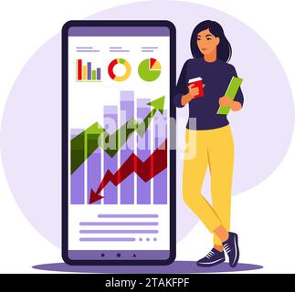 Geschäftsfrau, die in Innovationen mit hohem Potenzial investiert. Erfolgreicher Investor oder Unternehmer. Handel, Finanzberatung, Investitionen und Stock Vektor