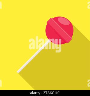 Lutscher süßes Essen in flachem Stil auf gelbem Hintergrund mit Schatten. Roter Lutscher Zuckerbonbon Dessert Vektor. Stock Vektor