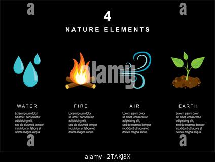 Natürliche Elemente - Wasser Feuer, Luft und Erde. Infografik-Elemente. Stock Vektor