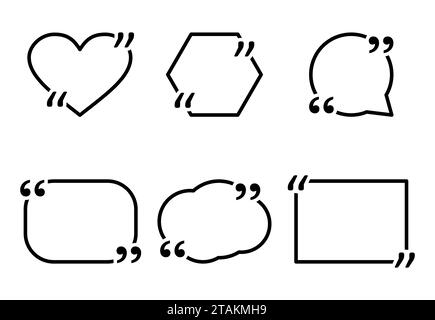 Symbol für Zitat zur Website-Überprüfung mit leerer Vorlage. Kommentarvorlage für Zitatblase isoliert auf weißem Hintergrund. Für Informationen und Text. Stock Vektor